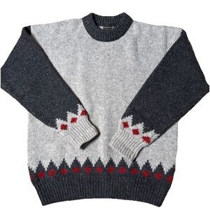 VTG STRUCTURE Shetland 100% Wool Men’s Sweater Fair Isle Pattern Gray Sz M Layer
